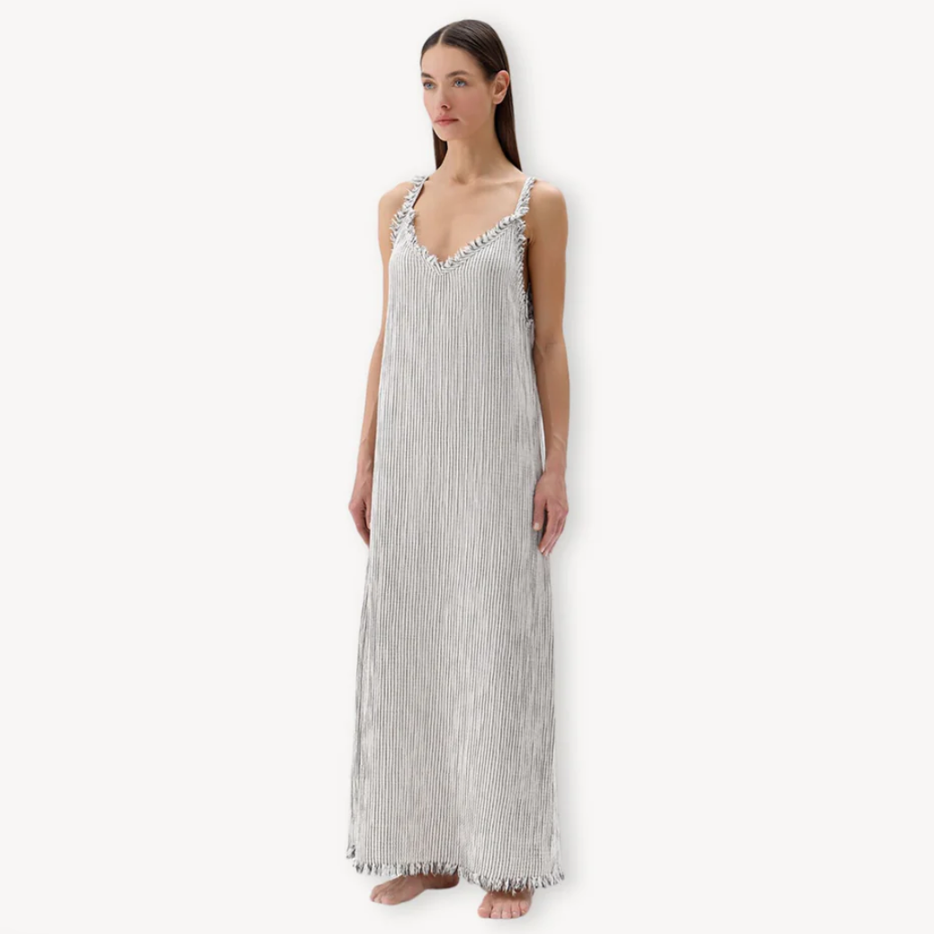 Pokoloko - Striped Crinkle Cotton Strappy Dress