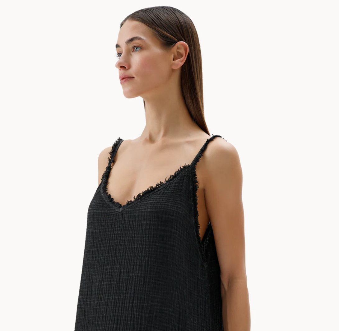 Pokoloko - Black Crinkle Cotton Strappy Dress