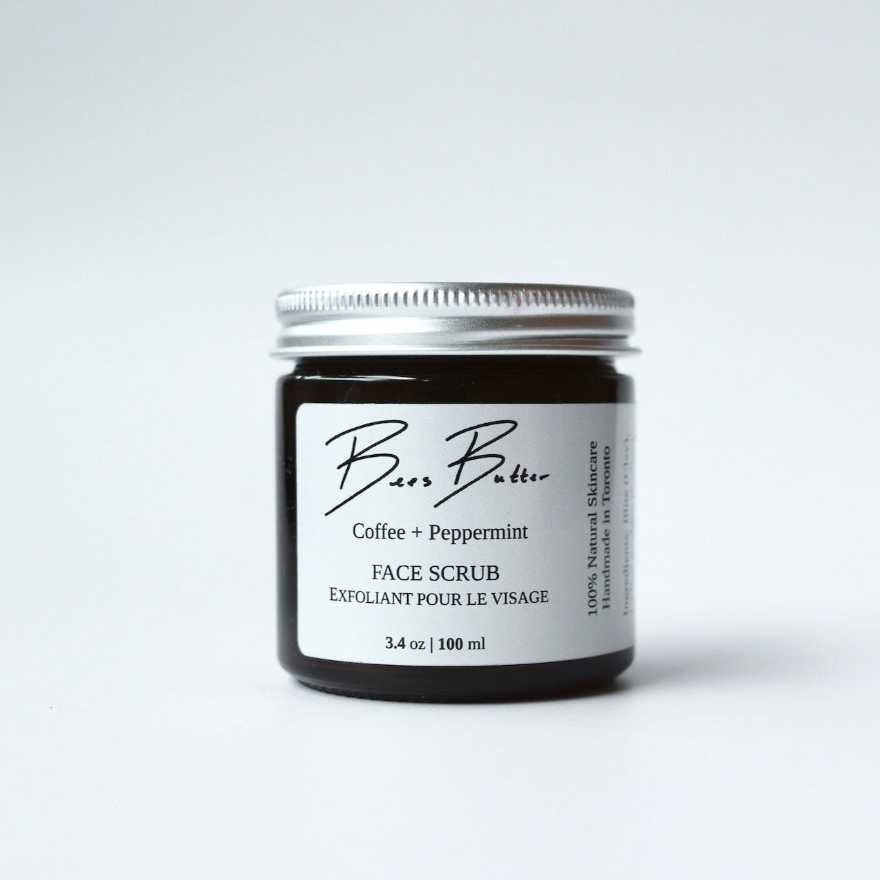 coffee-peppermint scrub in amber jar