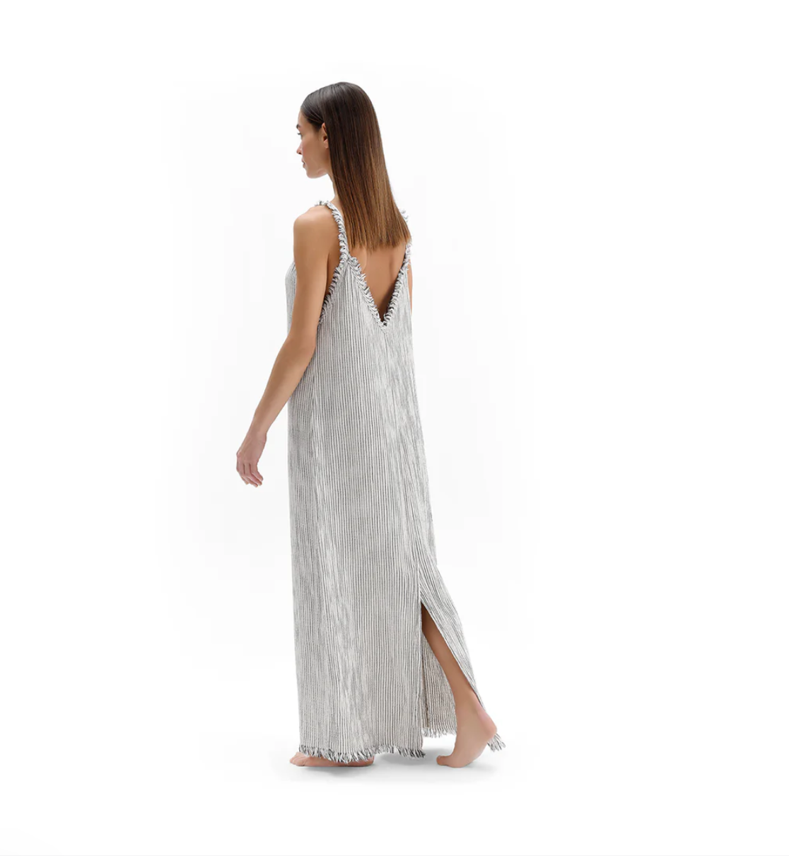 Pokoloko - Striped Crinkle Cotton Strappy Dress